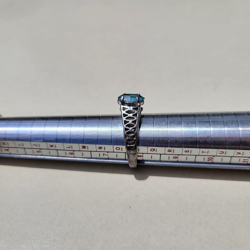 Vintage Marquise Blue Stone Ring Size 7.75 Silver Tone Filigree Detail - Picture 5 of 12